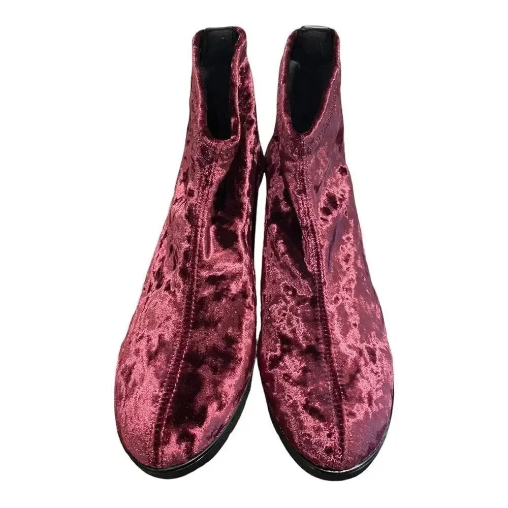 New TONI PONS Anthropologie Burgundy Crushed Velvet Ankle Boots Booties 40 9